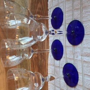 Weston 1930's Blue Footed Crystal Etched Water / Wine Glasses ~ Lovely